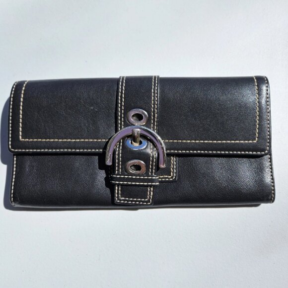 Vintage Coach Soho Y2K Clutch Wallet Trifold Buckle Black GUC - Picture 1 of 12